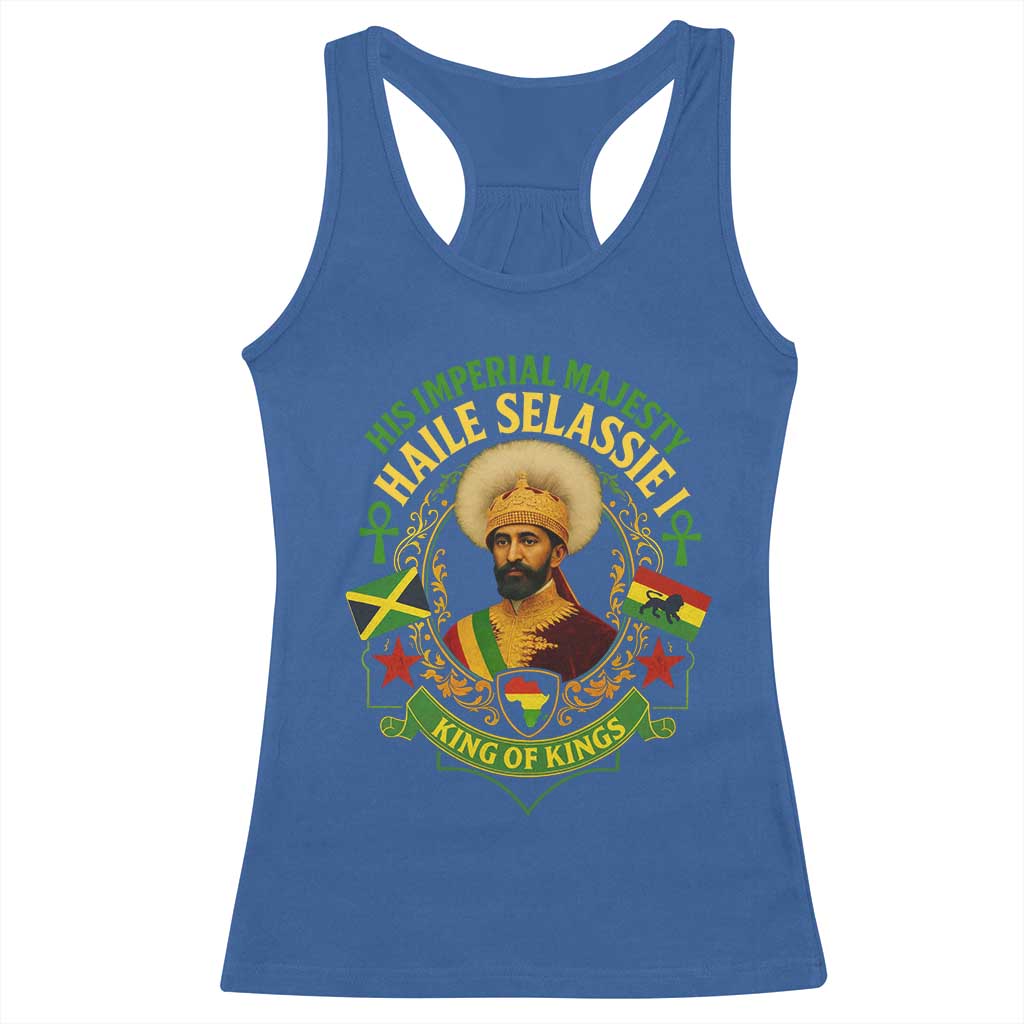 Haile Selassie Racerback Tank Top King Of Kings His Imperial Majesty Rastafari Flag TS11 Royal Blue Print Your Wear