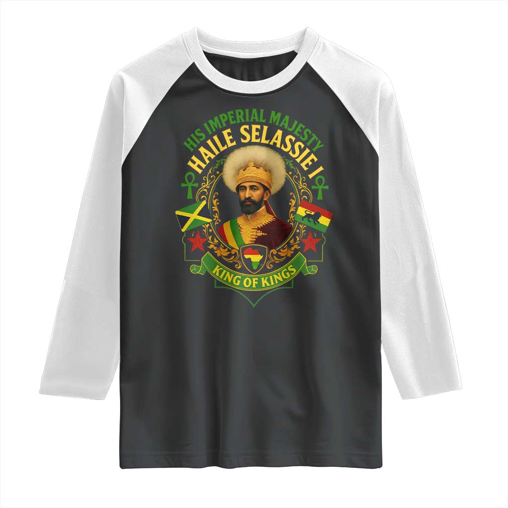 Haile Selassie Raglan Shirt King Of Kings His Imperial Majesty Rastafari Flag TS11 Black White Print Your Wear