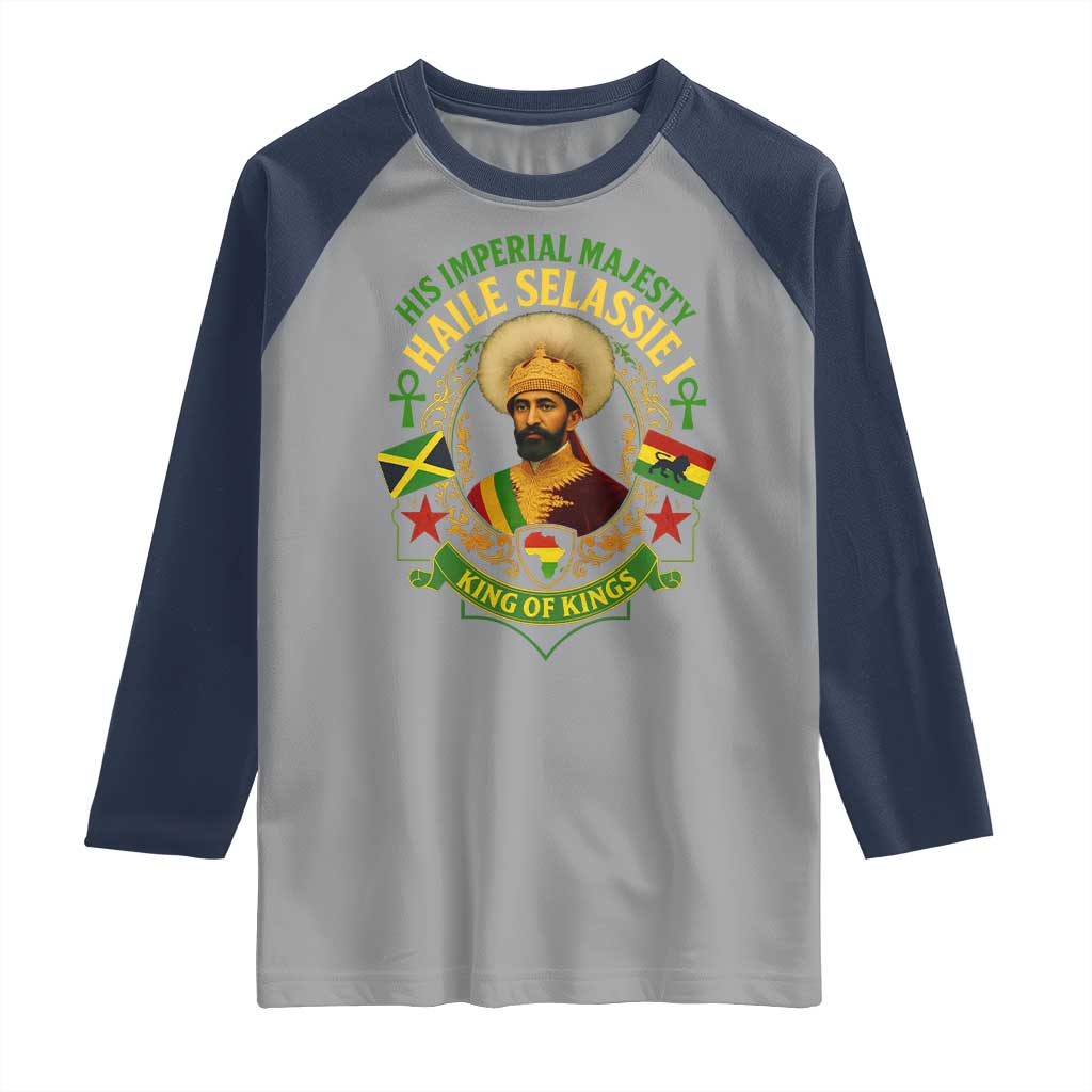 Haile Selassie Raglan Shirt King Of Kings His Imperial Majesty Rastafari Flag TS11 Sport Gray Navy Print Your Wear