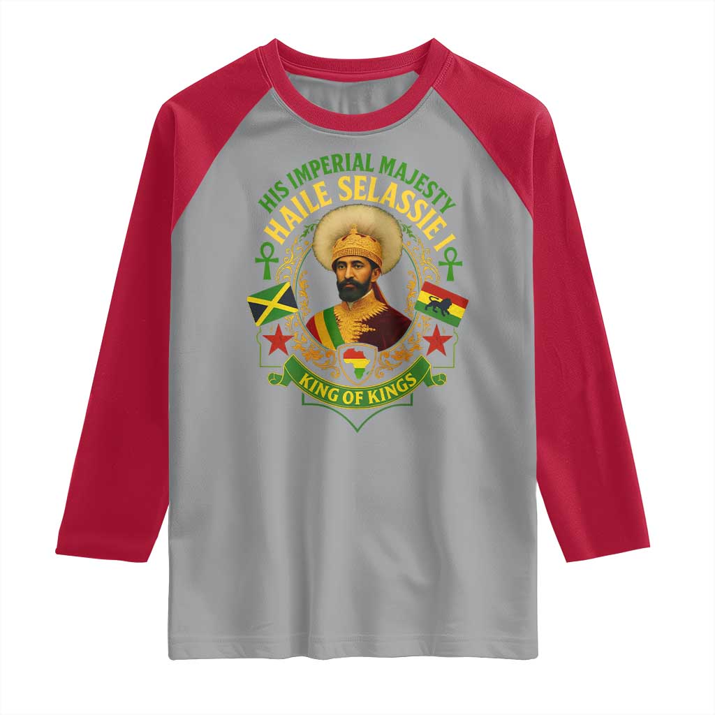 Haile Selassie Raglan Shirt King Of Kings His Imperial Majesty Rastafari Flag TS11 Sport Gray Red Print Your Wear