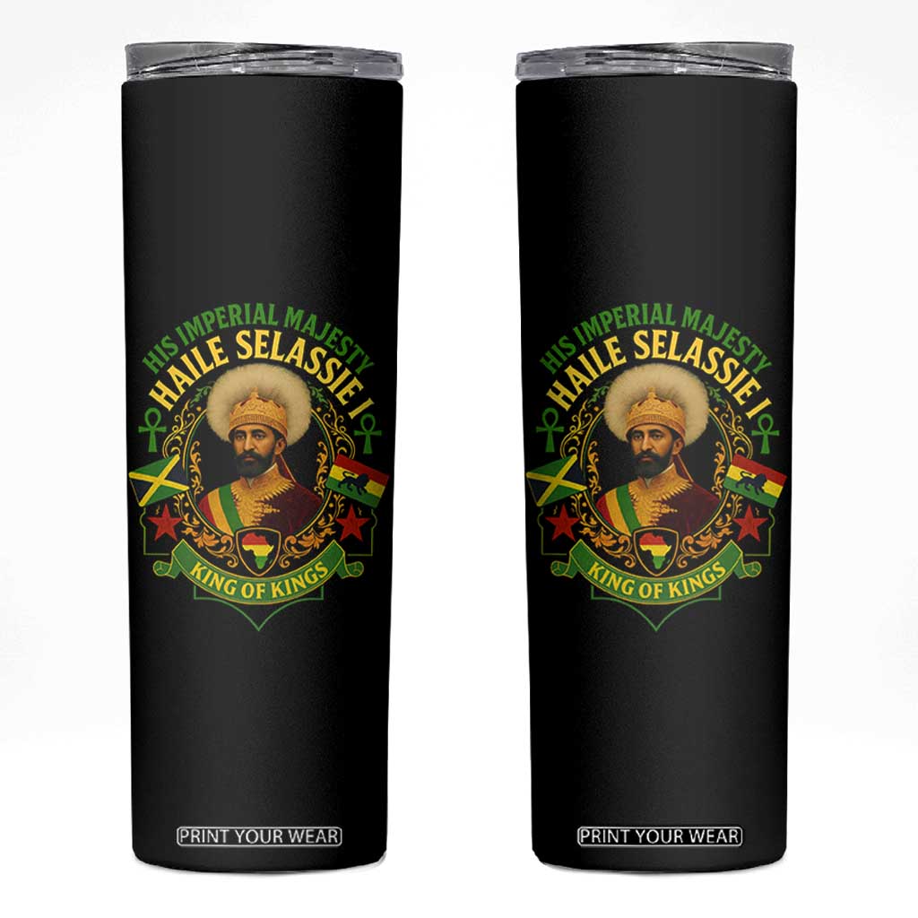 Haile Selassie Skinny Tumbler King Of Kings His Imperial Majesty Rastafari Flag TS11 Black Print Your Wear