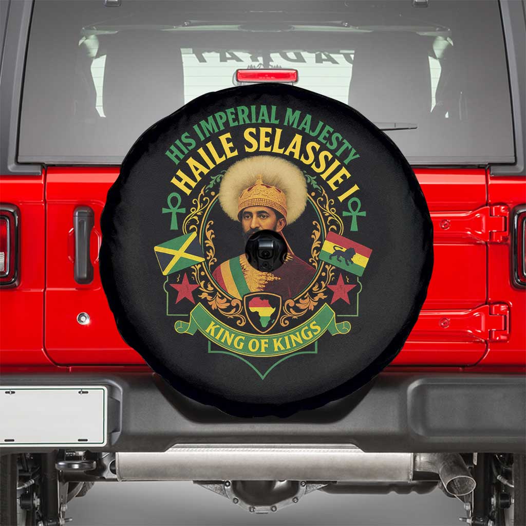 Haile Selassie Spare Tire Cover King Of Kings His Imperial Majesty Rastafari Flag TS11 Black Print Your Wear