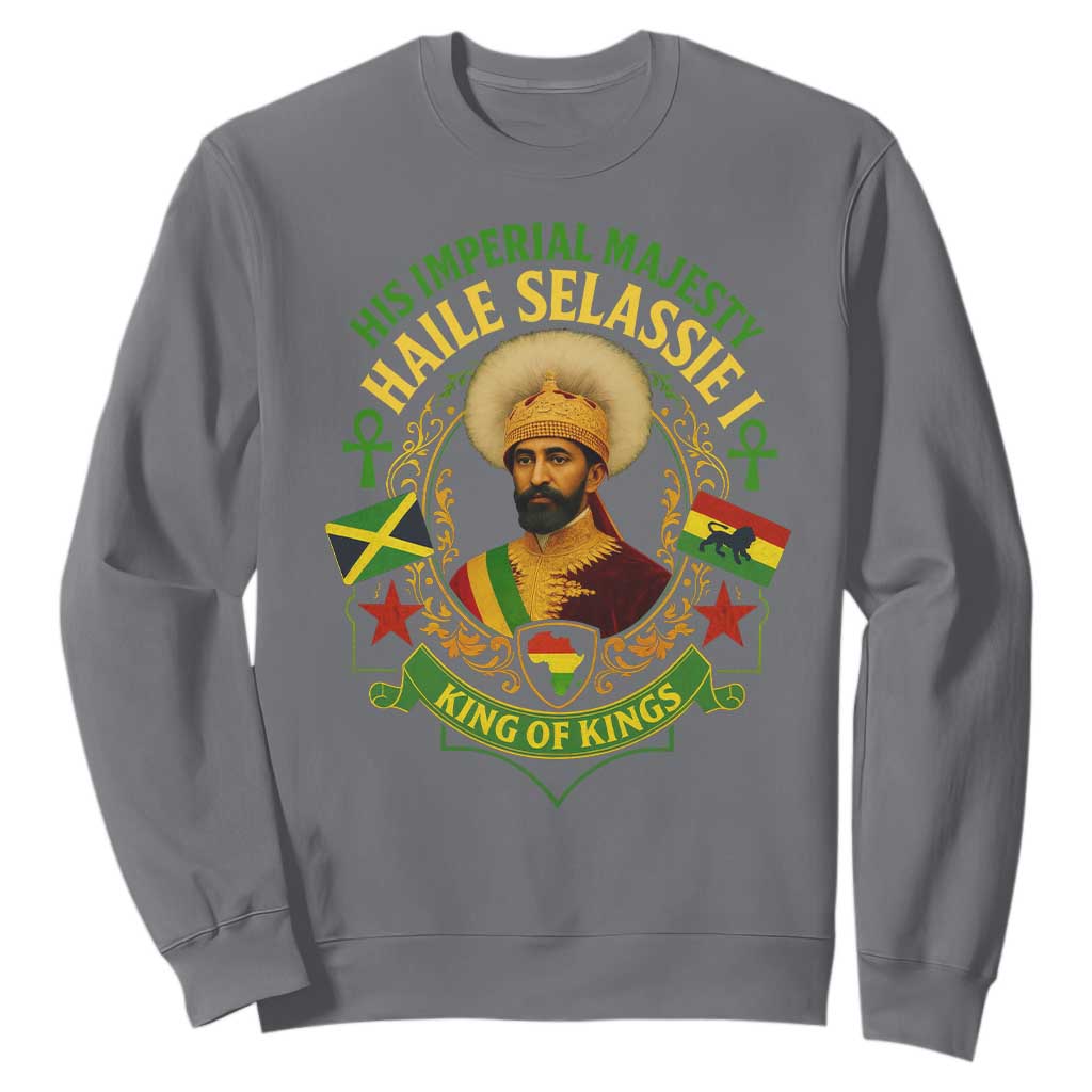 Haile Selassie Sweatshirt King Of Kings His Imperial Majesty Rastafari Flag TS11 Charcoal Print Your Wear