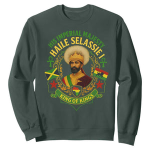 Haile Selassie Sweatshirt King Of Kings His Imperial Majesty Rastafari Flag TS11 Dark Forest Green Print Your Wear