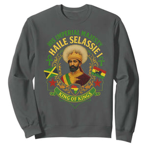 Haile Selassie Sweatshirt King Of Kings His Imperial Majesty Rastafari Flag TS11 Dark Heather Print Your Wear