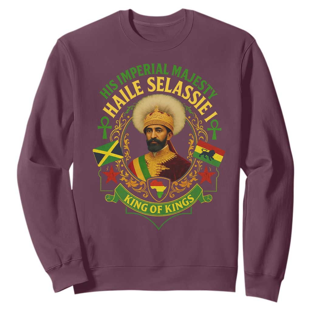 Haile Selassie Sweatshirt King Of Kings His Imperial Majesty Rastafari Flag TS11 Maroon Print Your Wear