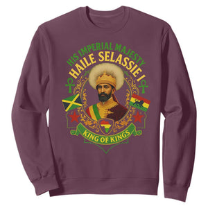 Haile Selassie Sweatshirt King Of Kings His Imperial Majesty Rastafari Flag TS11 Maroon Print Your Wear