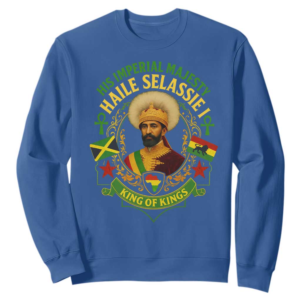 Haile Selassie Sweatshirt King Of Kings His Imperial Majesty Rastafari Flag TS11 Royal Blue Print Your Wear