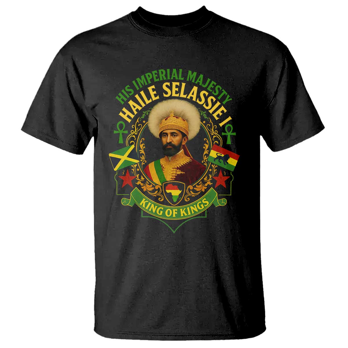 Haile Selassie T Shirt King Of Kings His Imperial Majesty Rastafari Flag TS11 Black Print Your Wear