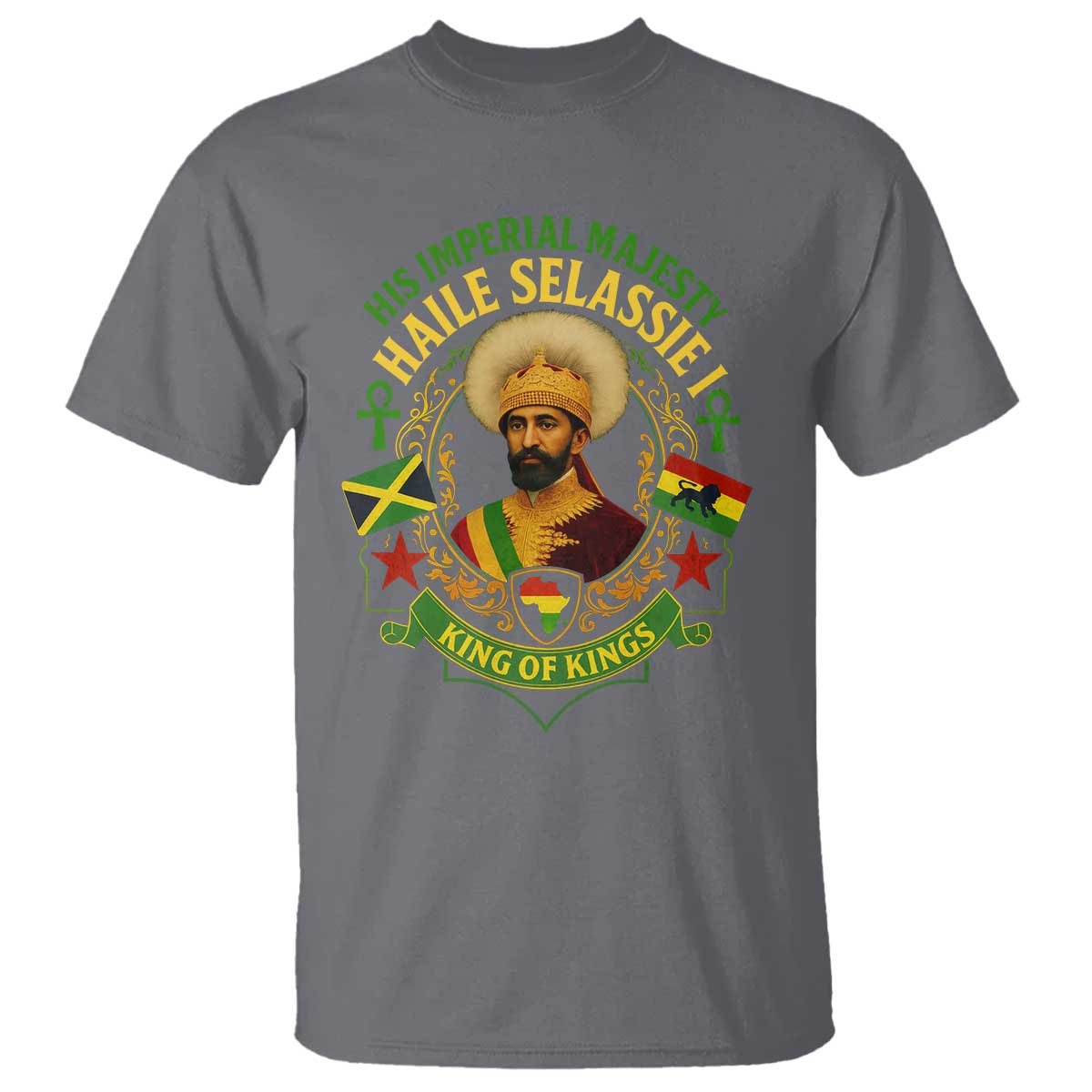 Haile Selassie T Shirt King Of Kings His Imperial Majesty Rastafari Flag TS11 Charcoal Print Your Wear