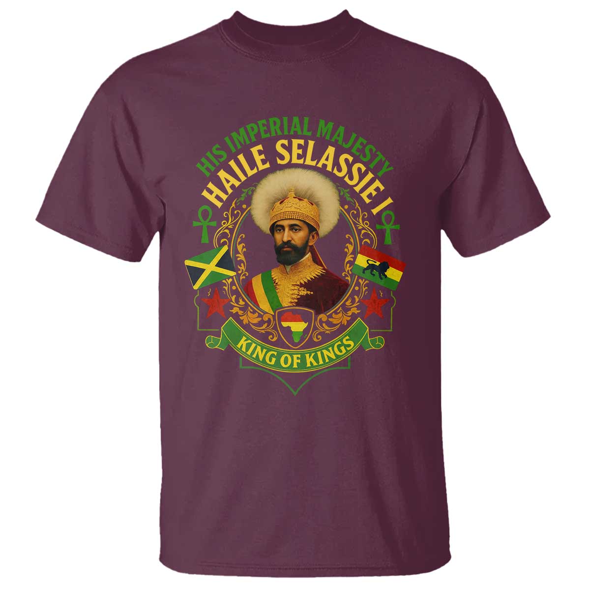 Haile Selassie T Shirt King Of Kings His Imperial Majesty Rastafari Flag TS11 Maroon Print Your Wear