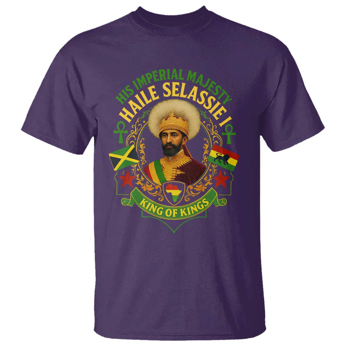 Haile Selassie T Shirt King Of Kings His Imperial Majesty Rastafari Flag TS11 Purple Print Your Wear