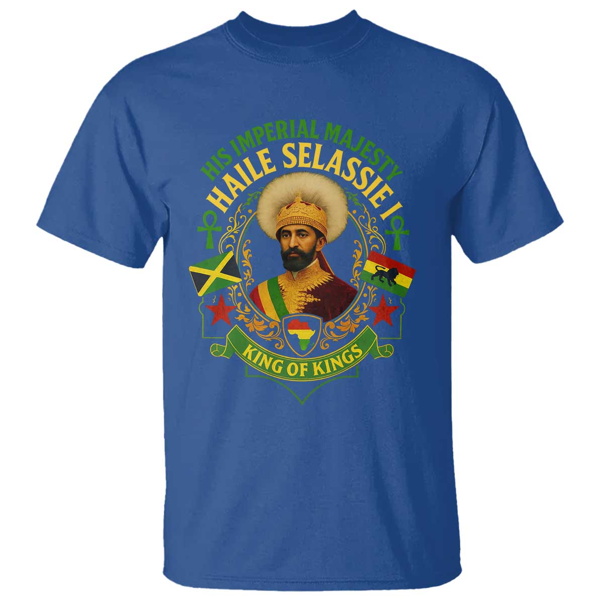 Haile Selassie T Shirt King Of Kings His Imperial Majesty Rastafari Flag TS11 Royal Blue Print Your Wear