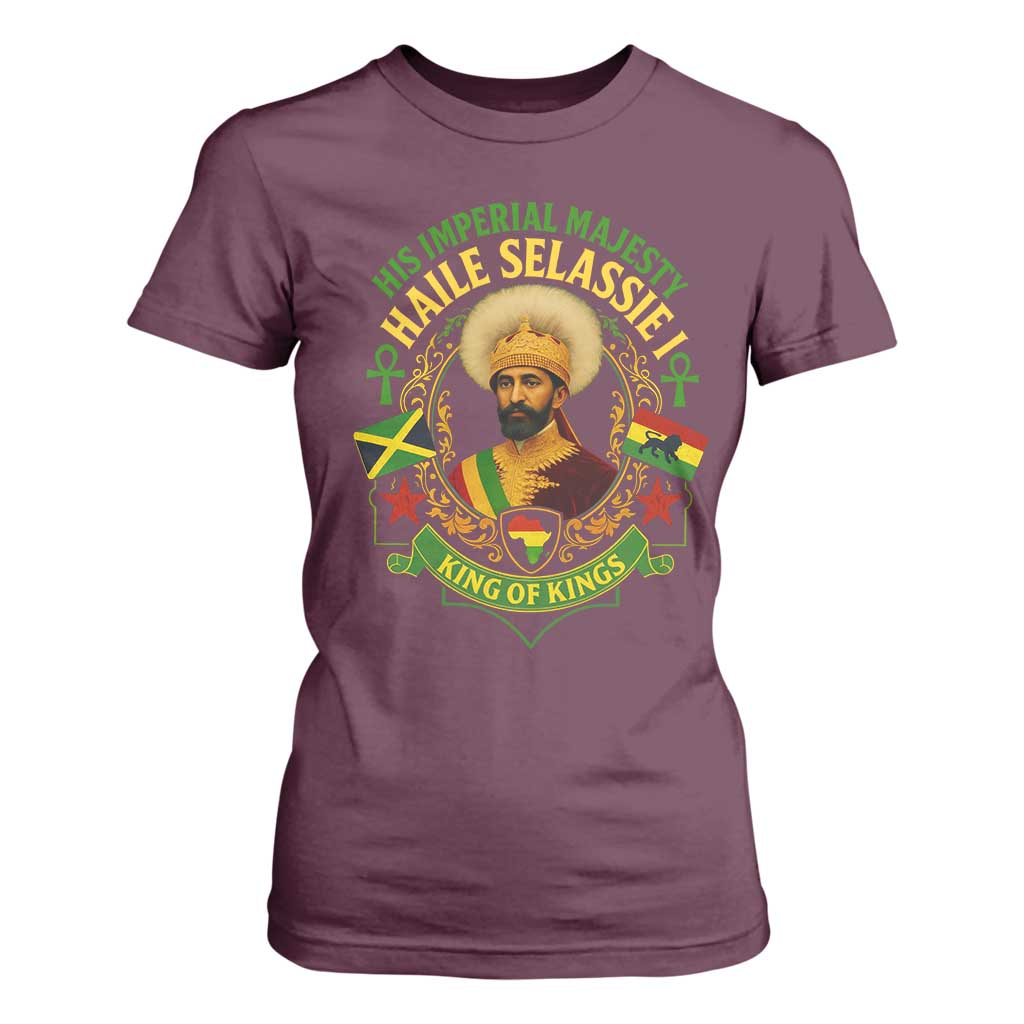 Haile Selassie T Shirt For Women King Of Kings His Imperial Majesty Rastafari Flag TS11 Maroon Print Your Wear