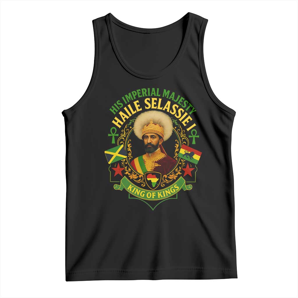 Haile Selassie Tank Top King Of Kings His Imperial Majesty Rastafari Flag TS11 Black Print Your Wear