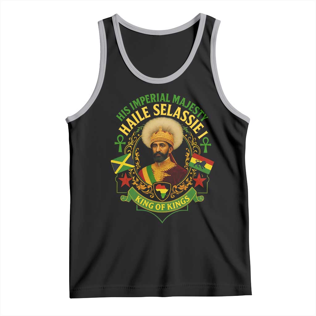 Haile Selassie Tank Top King Of Kings His Imperial Majesty Rastafari Flag TS11 Black Athletic Heather Print Your Wear