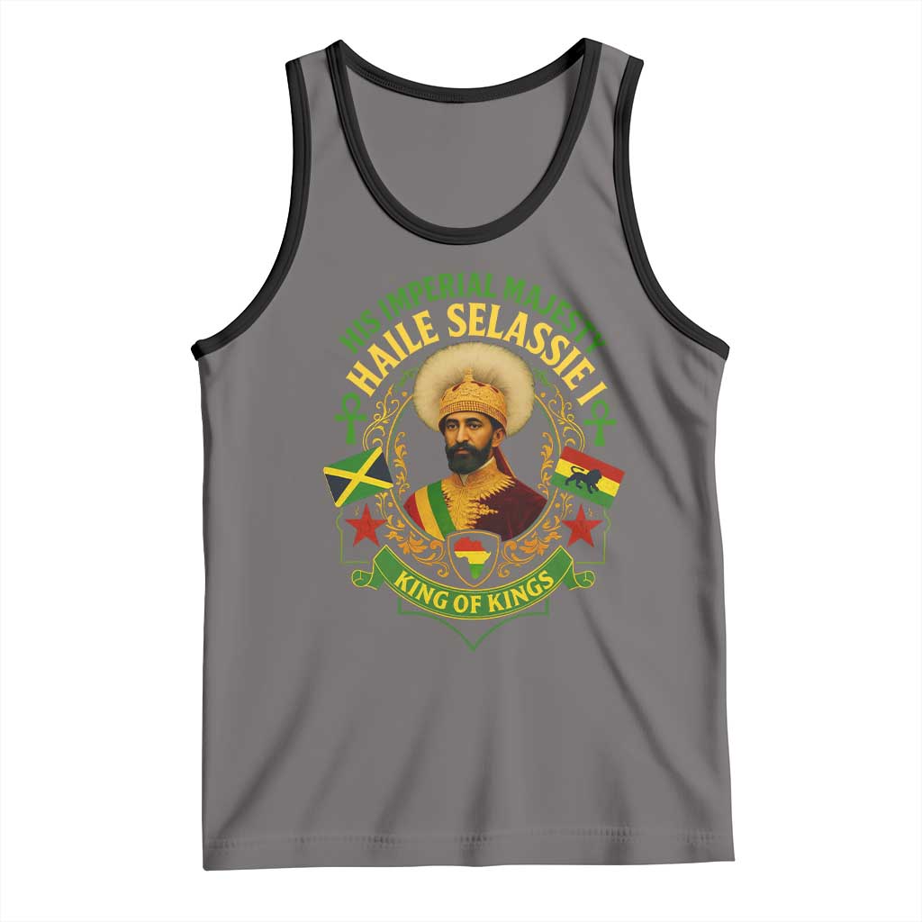 Haile Selassie Tank Top King Of Kings His Imperial Majesty Rastafari Flag TS11 Deep Heather Black Print Your Wear