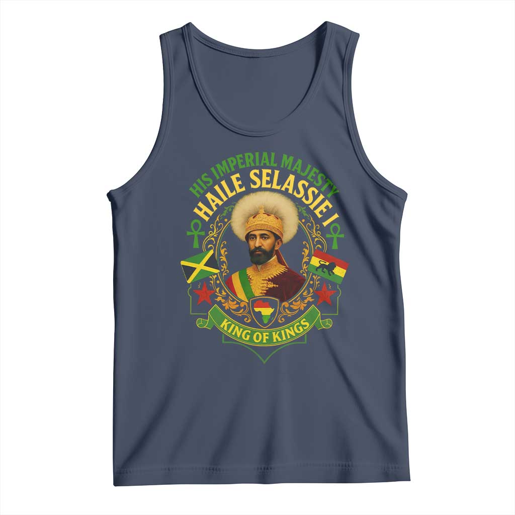 Haile Selassie Tank Top King Of Kings His Imperial Majesty Rastafari Flag TS11 Navy Print Your Wear