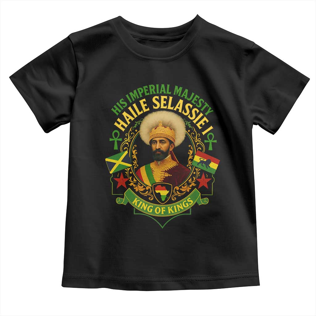 Haile Selassie Toddler T Shirt King Of Kings His Imperial Majesty Rastafari Flag TS11 Black Print Your Wear