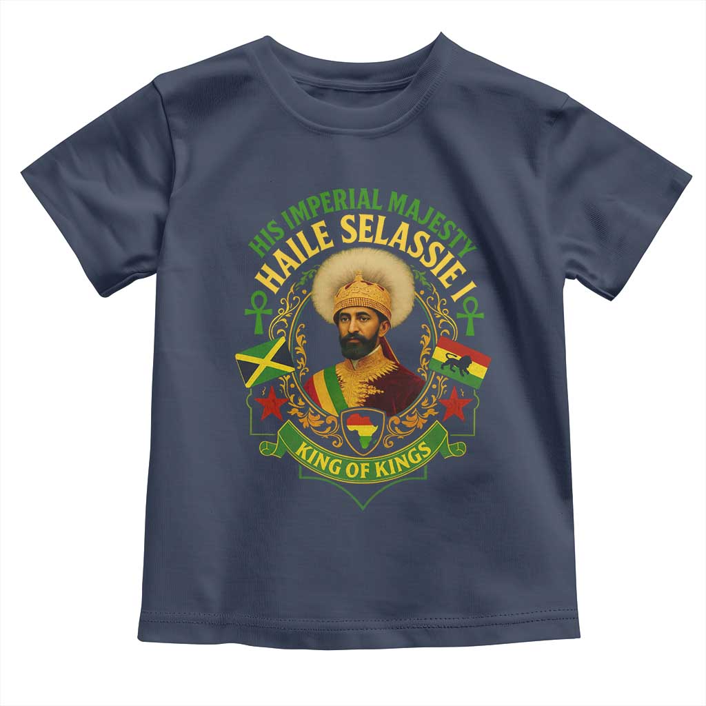 Haile Selassie Toddler T Shirt King Of Kings His Imperial Majesty Rastafari Flag TS11 Navy Print Your Wear