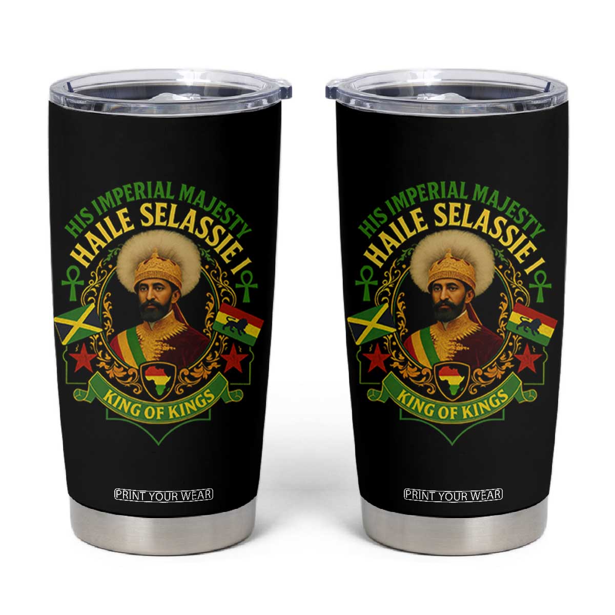 Haile Selassie Tumbler Cup King Of Kings His Imperial Majesty Rastafari Flag TS11 Black Print Your Wear