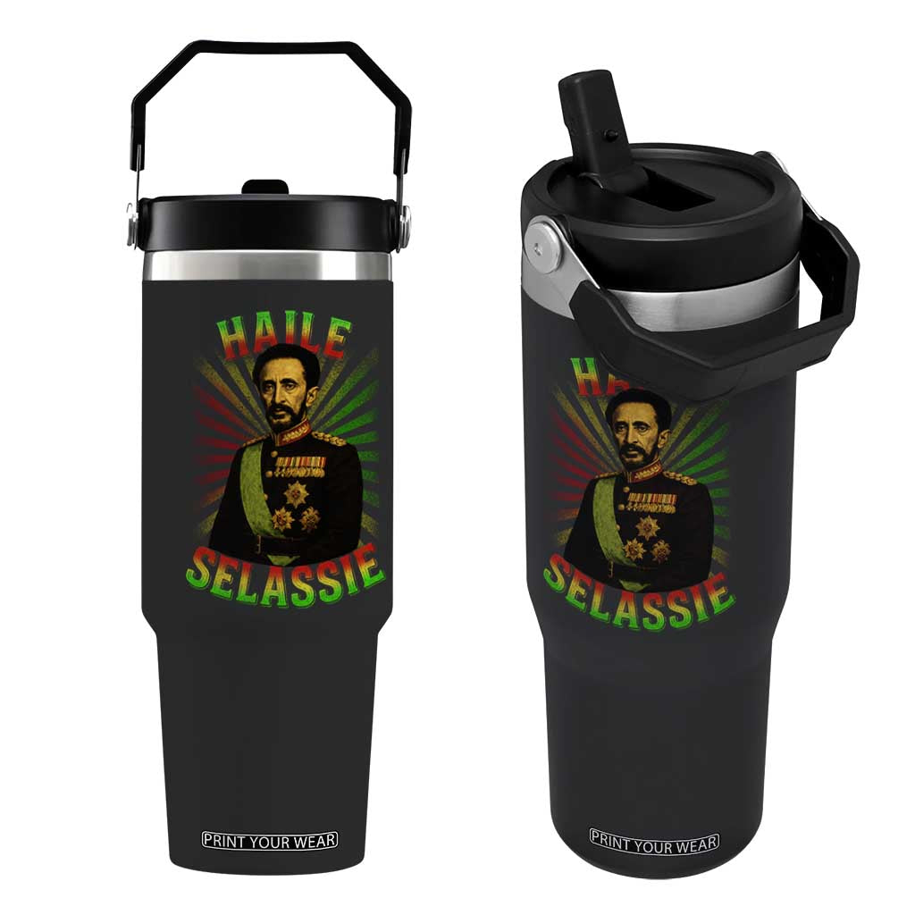 Emperor Haile Selassie Flip Straw Tumbler Ras Tafari His Imperial Majesty Jamaican TS11 One Size: 30 oz Black Print Your Wear
