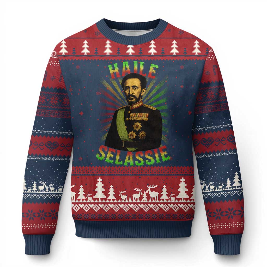 Emperor Haile Selassie Ugly Christmas Sweater Ras Tafari His Imperial Majesty Jamaican TS11 Navy Red Print Your Wear