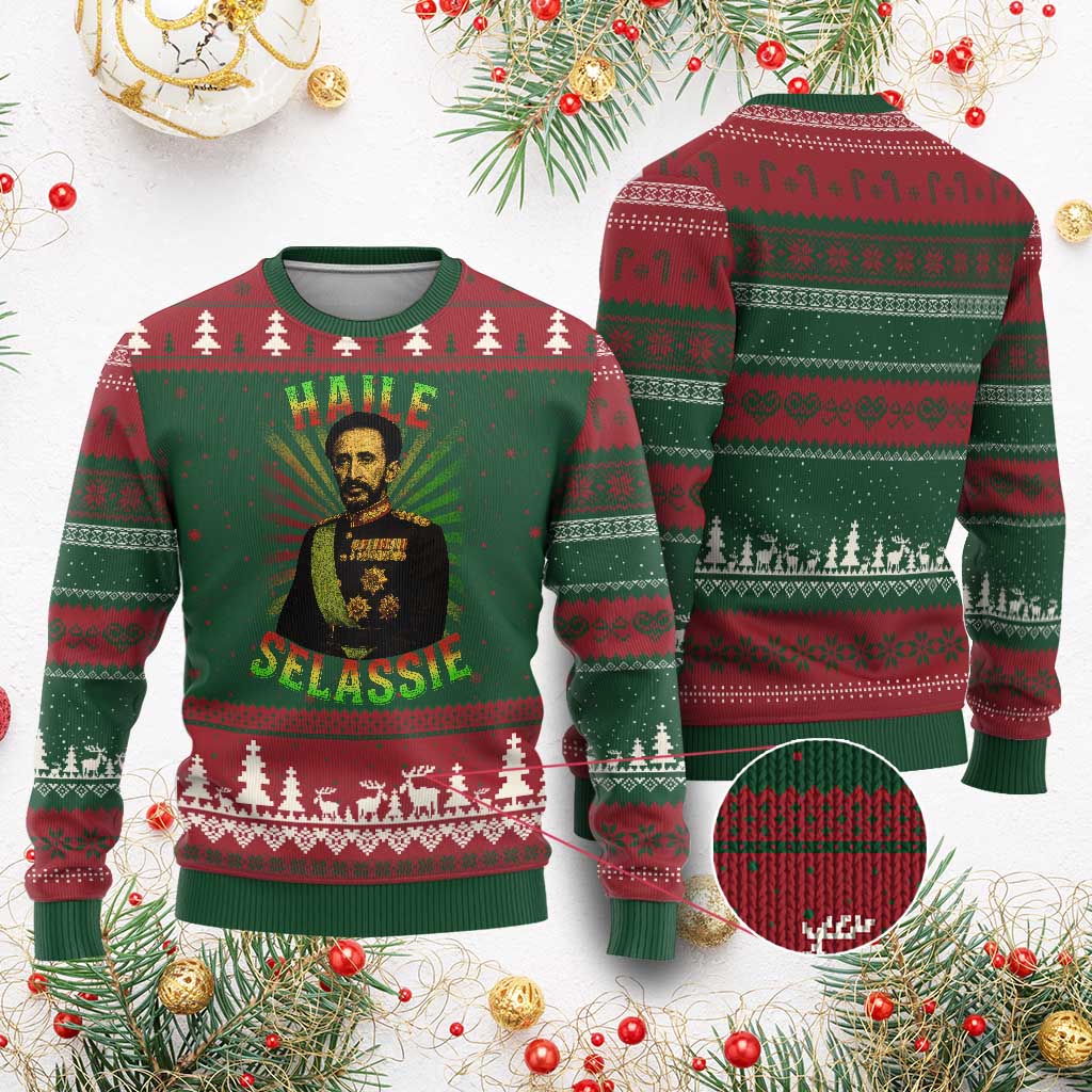 Emperor Haile Selassie Ugly Christmas Sweater Ras Tafari His Imperial Majesty Jamaican TS11 Red Green Print Your Wear