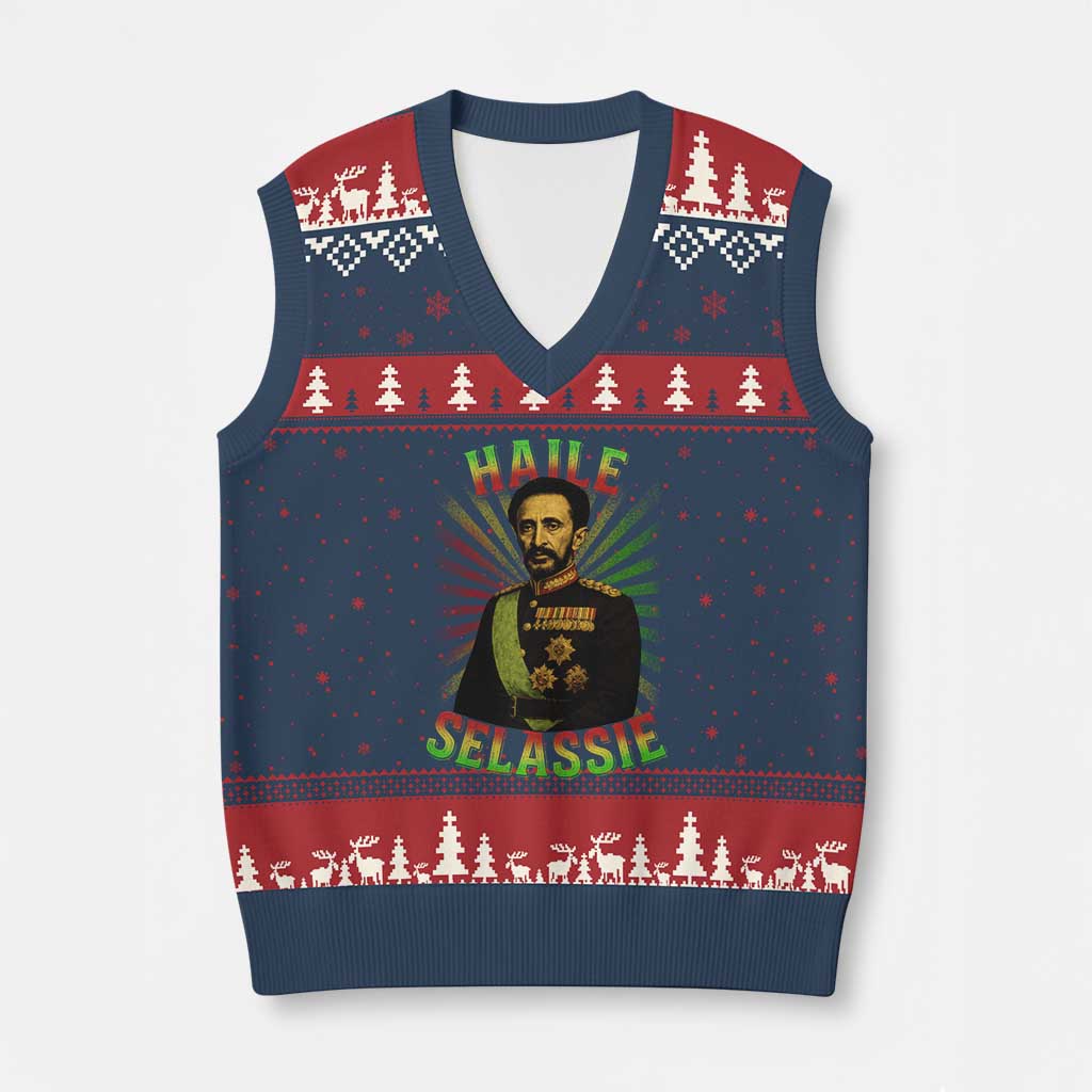 Emperor Haile Selassie V-Neck Knit Sweater Vest Ras Tafari His Imperial Majesty Jamaican TS11 Navy Red Print Your Wear