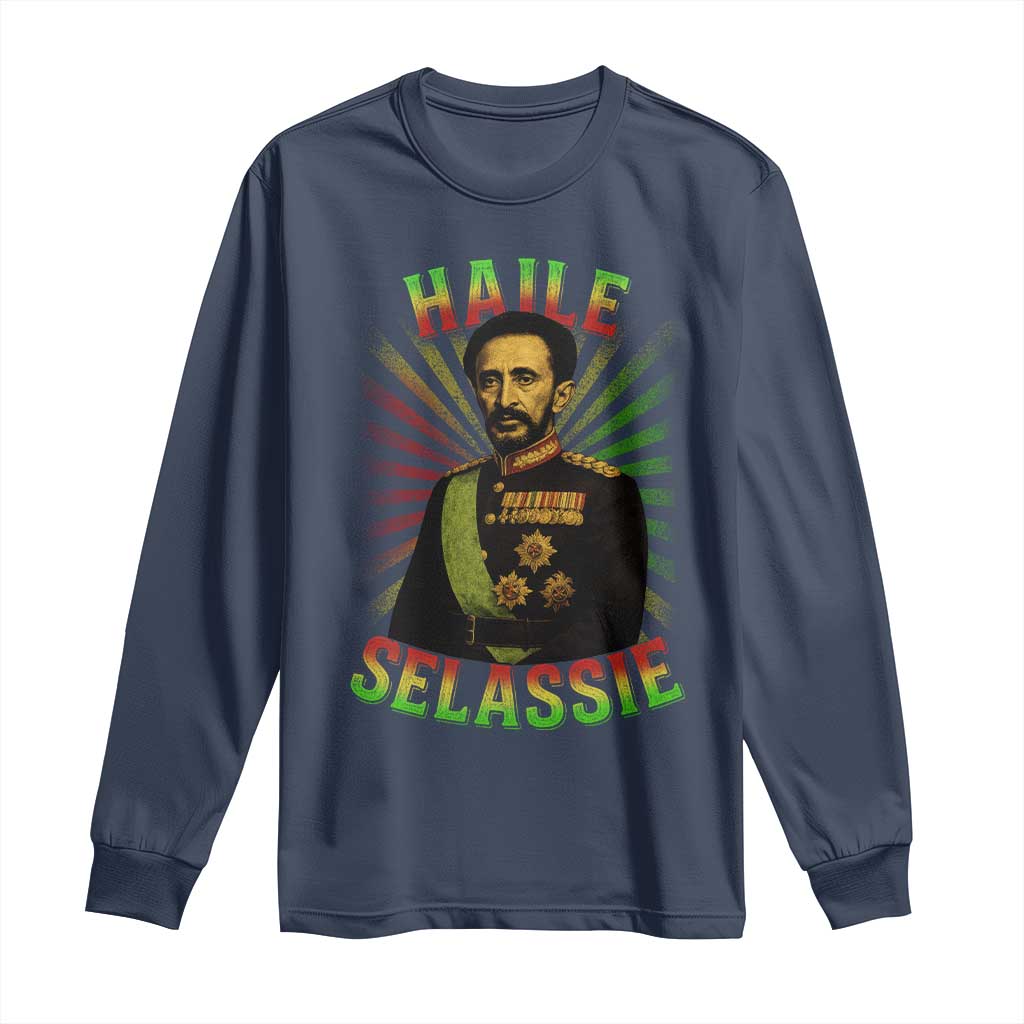 Emperor Haile Selassie Long Sleeve Shirt Ras Tafari His Imperial Majesty Jamaican TS11 Navy Print Your Wear