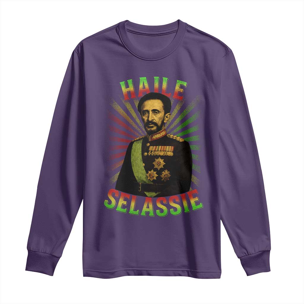 Emperor Haile Selassie Long Sleeve Shirt Ras Tafari His Imperial Majesty Jamaican TS11 Purple Print Your Wear