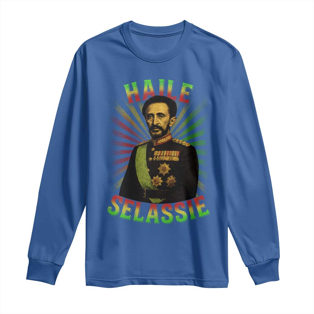Emperor Haile Selassie Long Sleeve Shirt Ras Tafari His Imperial Majesty Jamaican TS11 Royal Blue Print Your Wear