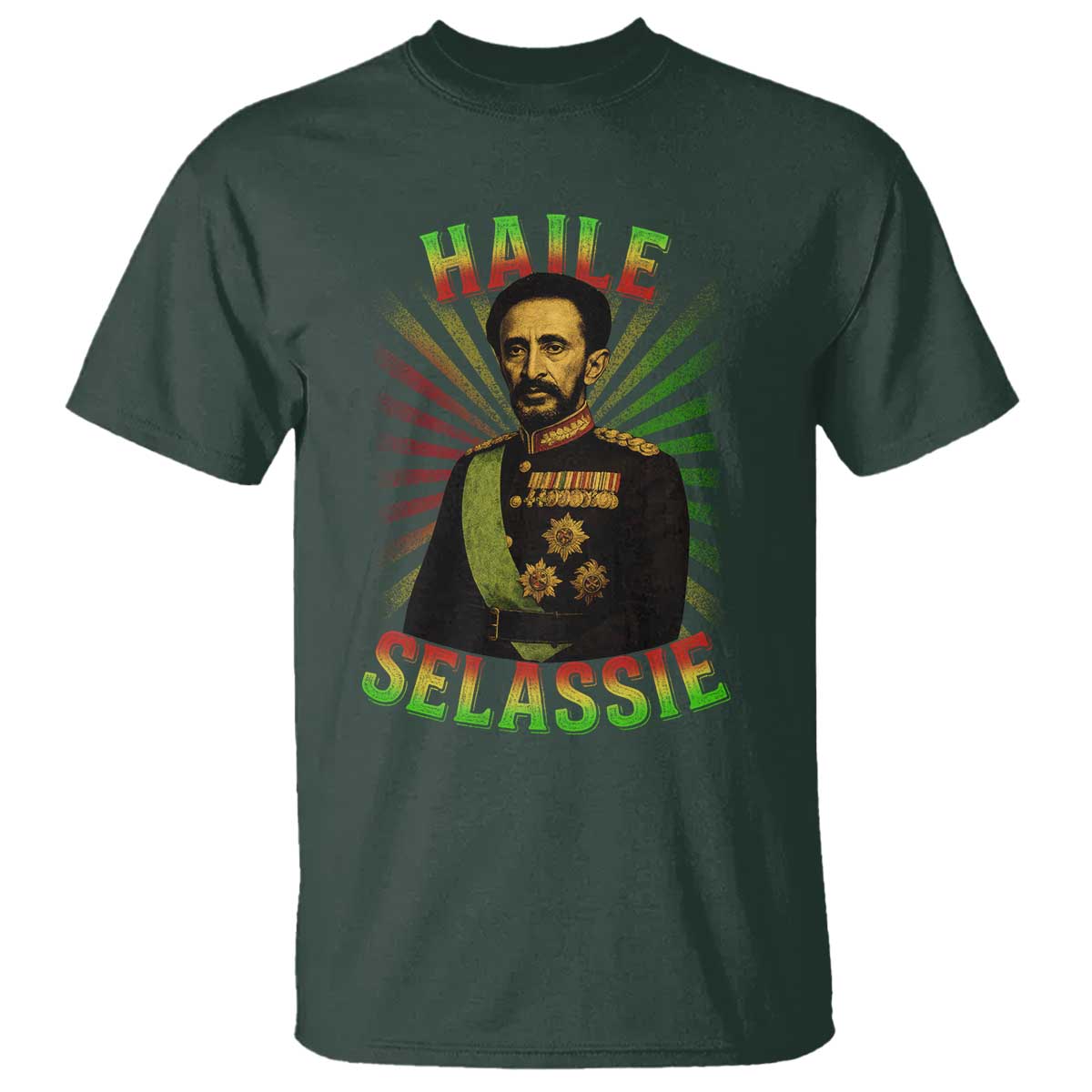 Emperor Haile Selassie T Shirt Ras Tafari His Imperial Majesty Jamaican TS11 Dark Forest Green Print Your Wear