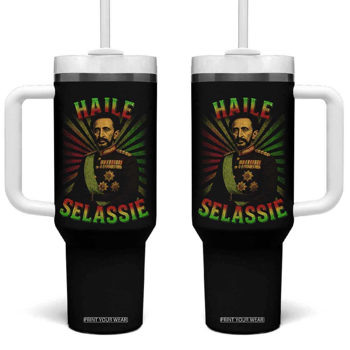 Emperor Haile Selassie Tumbler With Handle Ras Tafari His Imperial Majesty Jamaican TS11 One Size: 40 oz Black Print Your Wear