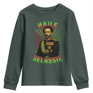 Emperor Haile Selassie Youth Sweatshirt Ras Tafari His Imperial Majesty Jamaican TS11 Dark Forest Green Print Your Wear