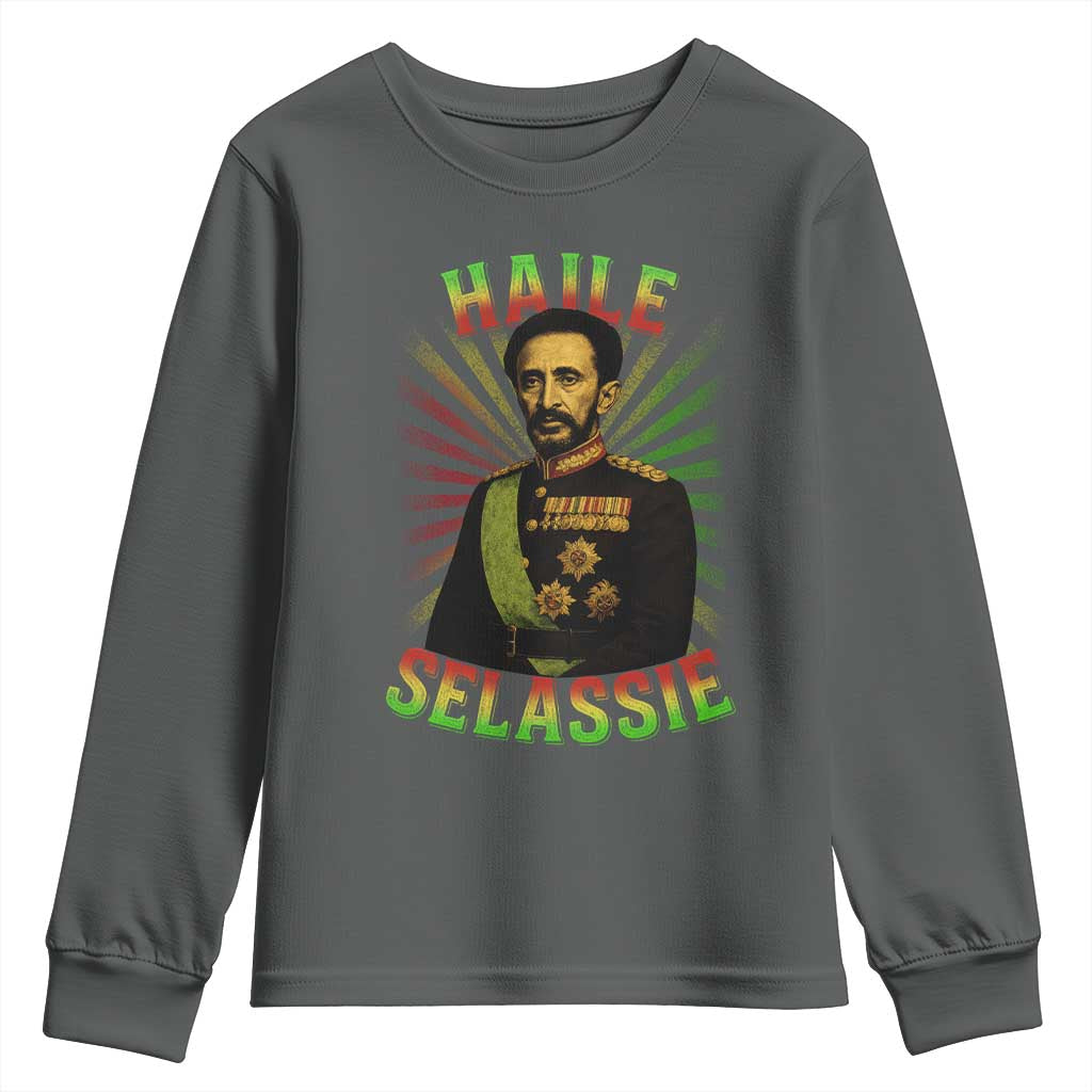Emperor Haile Selassie Youth Sweatshirt Ras Tafari His Imperial Majesty Jamaican TS11 Dark Heather Print Your Wear