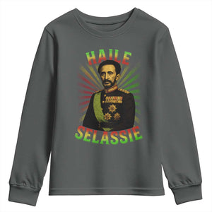Emperor Haile Selassie Youth Sweatshirt Ras Tafari His Imperial Majesty Jamaican TS11 Dark Heather Print Your Wear