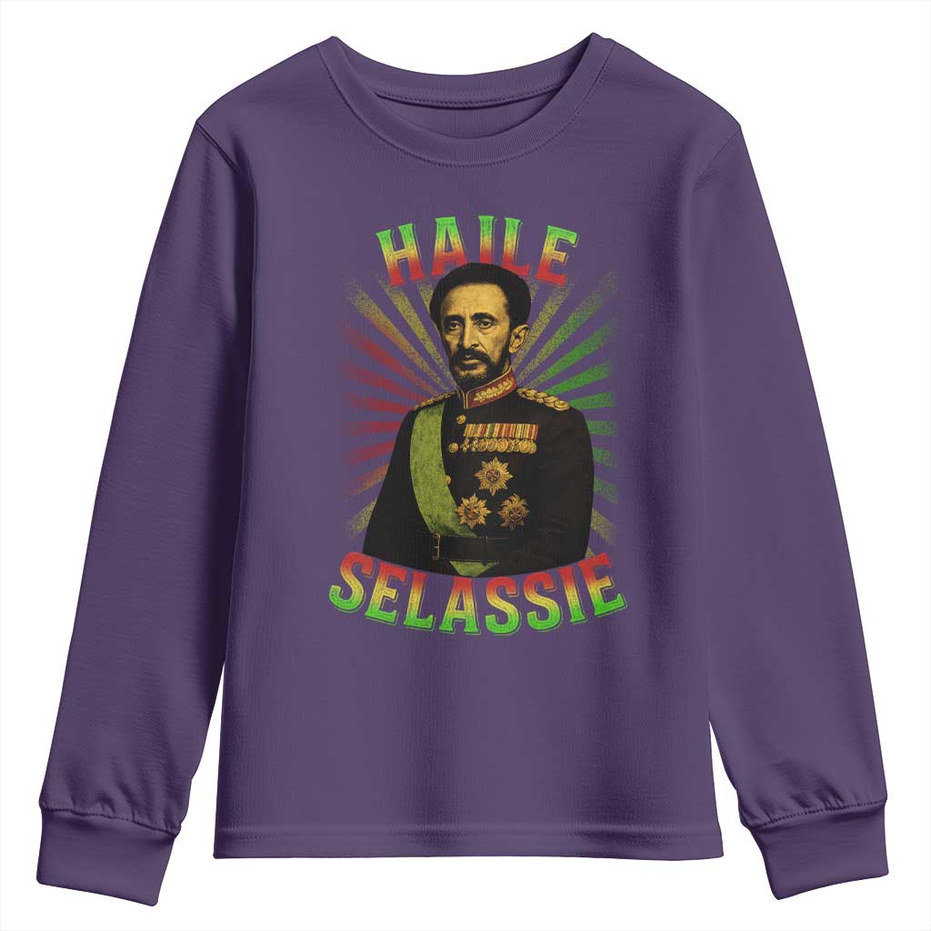 Emperor Haile Selassie Youth Sweatshirt Ras Tafari His Imperial Majesty Jamaican TS11 Purple Print Your Wear