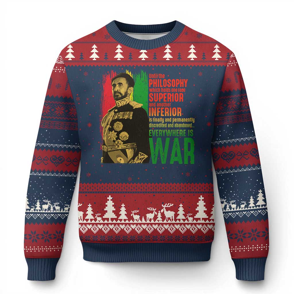 Haile Selassie Quotes Ugly Christmas Sweater Until The Philosophy Which Holds One Race Speech War TS11 Navy Red Print Your Wear