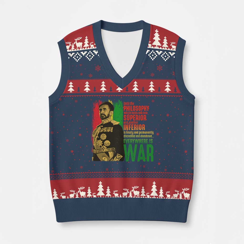 Haile Selassie Quotes V-Neck Knit Sweater Vest Until The Philosophy Which Holds One Race Speech War TS11 Navy Red Print Your Wear