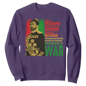 Haile Selassie Quotes Sweatshirt Until The Philosophy Which Holds One Race Speech War TS11 Purple Print Your Wear