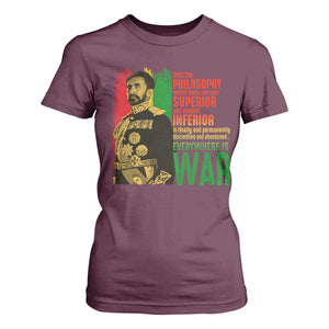 Haile Selassie Quotes T Shirt For Women Until The Philosophy Which Holds One Race Speech War TS11 Maroon Print Your Wear