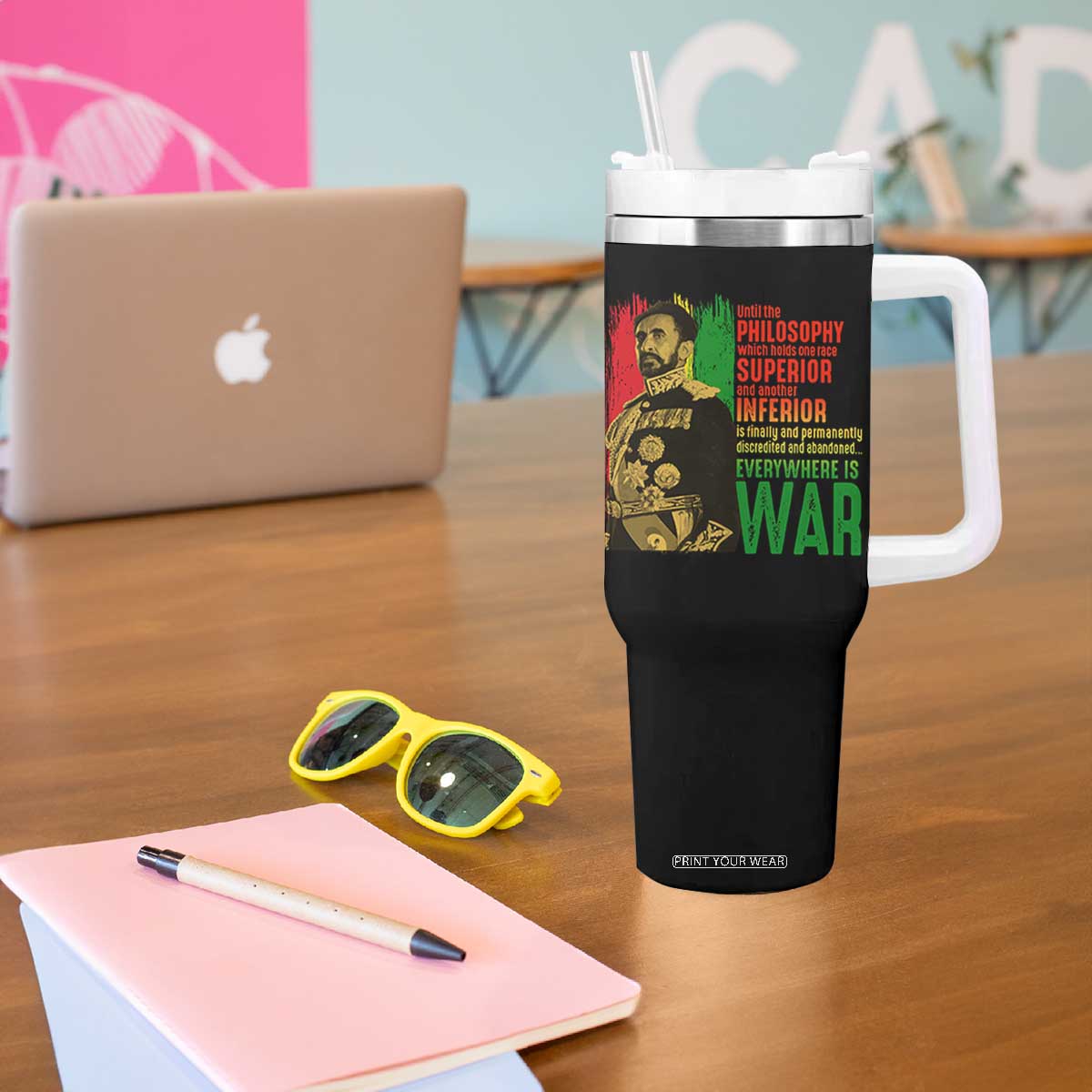 Haile Selassie Quotes Tumbler With Handle Until The Philosophy Which Holds One Race Speech War TS11 Print Your Wear