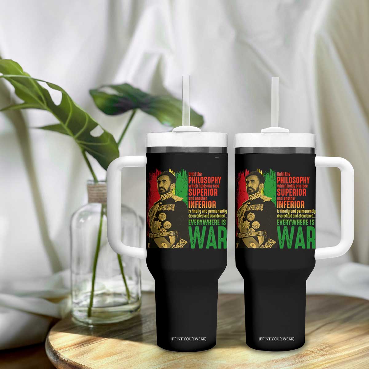 Haile Selassie Quotes Tumbler With Handle Until The Philosophy Which Holds One Race Speech War TS11 Print Your Wear