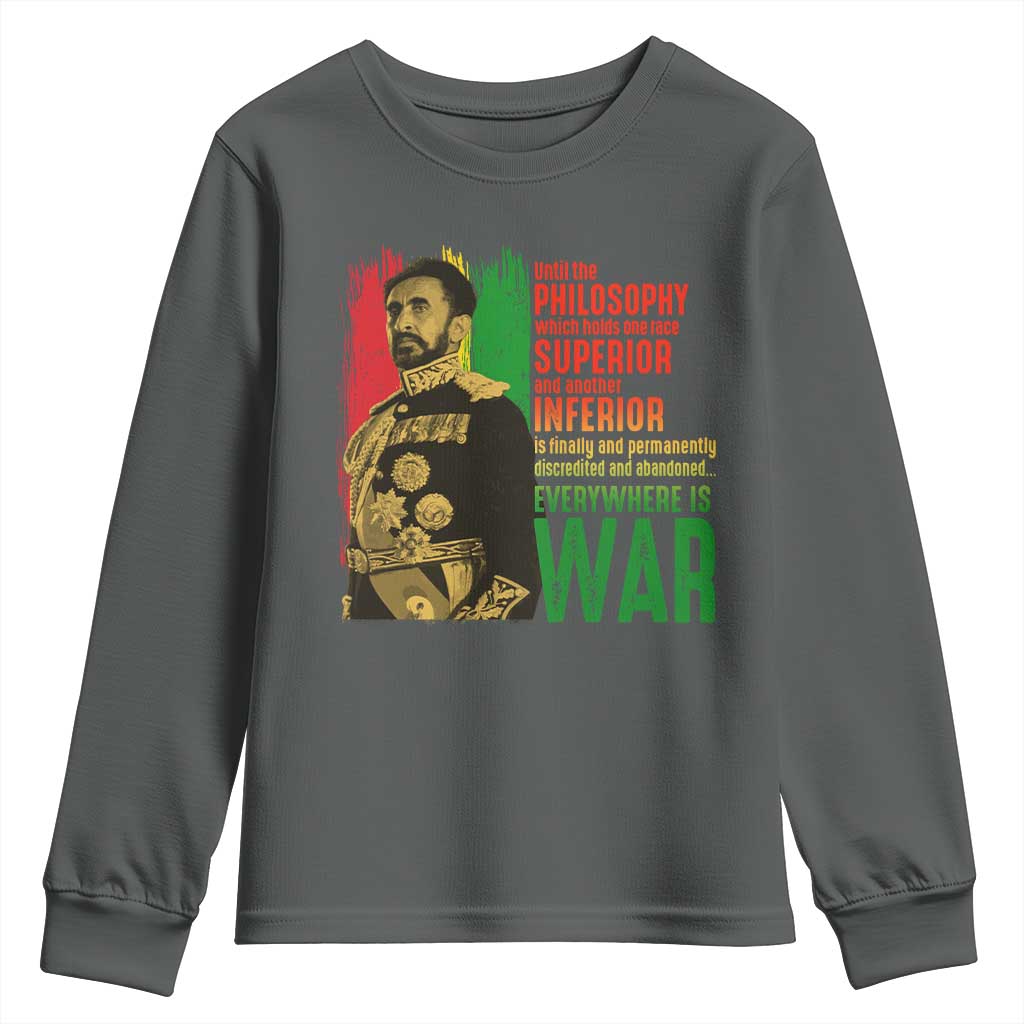 Haile Selassie Quotes Youth Sweatshirt Until The Philosophy Which Holds One Race Speech War TS11 Dark Heather Print Your Wear