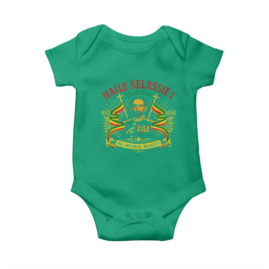 Haile Selassie Baby Onesie Ras Tafari King Of Kings His Imperial Majesty TS11 Irish Green Print Your Wear