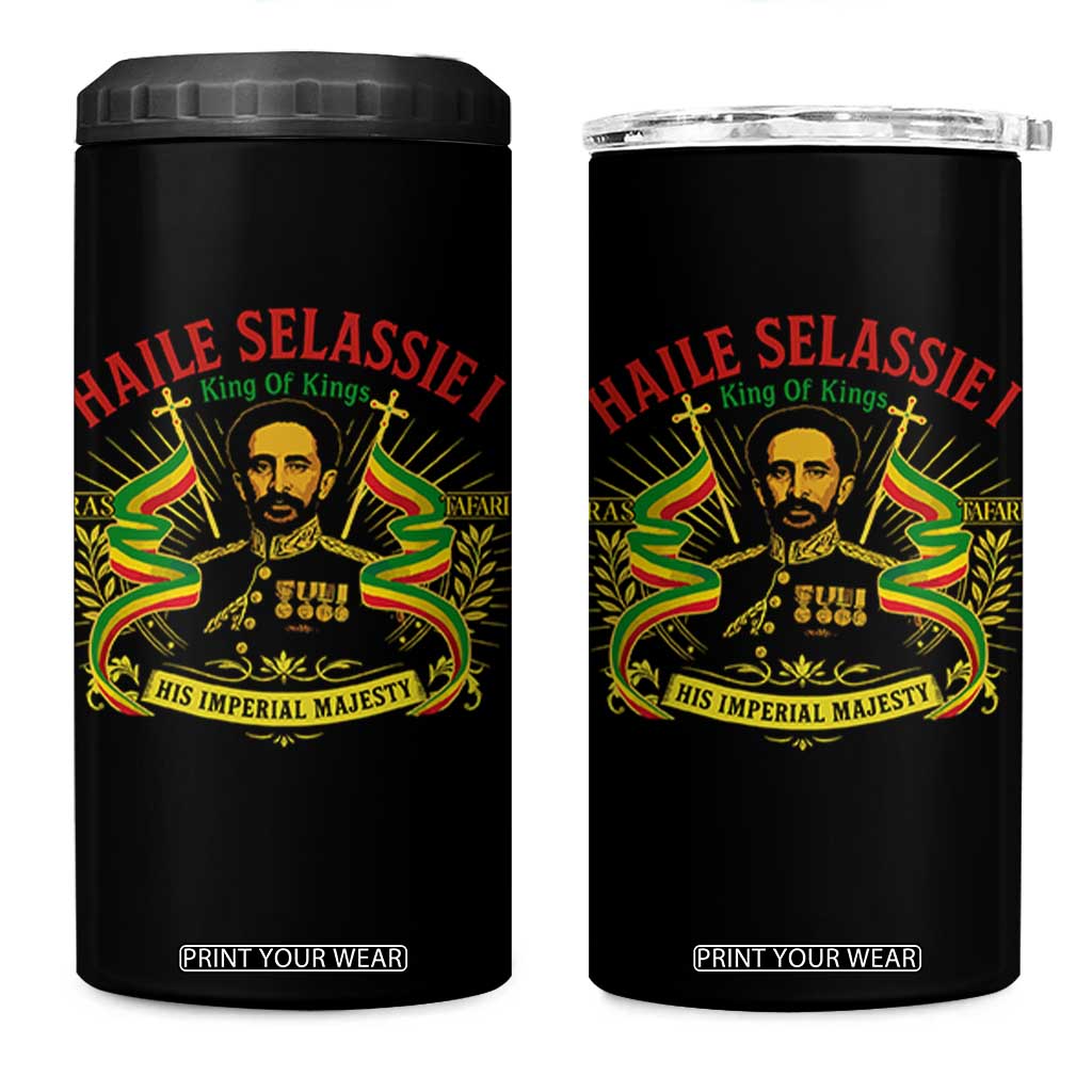 Haile Selassie 4 in 1 Can Cooler Tumbler Ras Tafari King Of Kings His Imperial Majesty TS11 One Size: 16 oz Black Print Your Wear