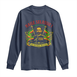 Haile Selassie Long Sleeve Shirt Ras Tafari King Of Kings His Imperial Majesty TS11 Navy Print Your Wear