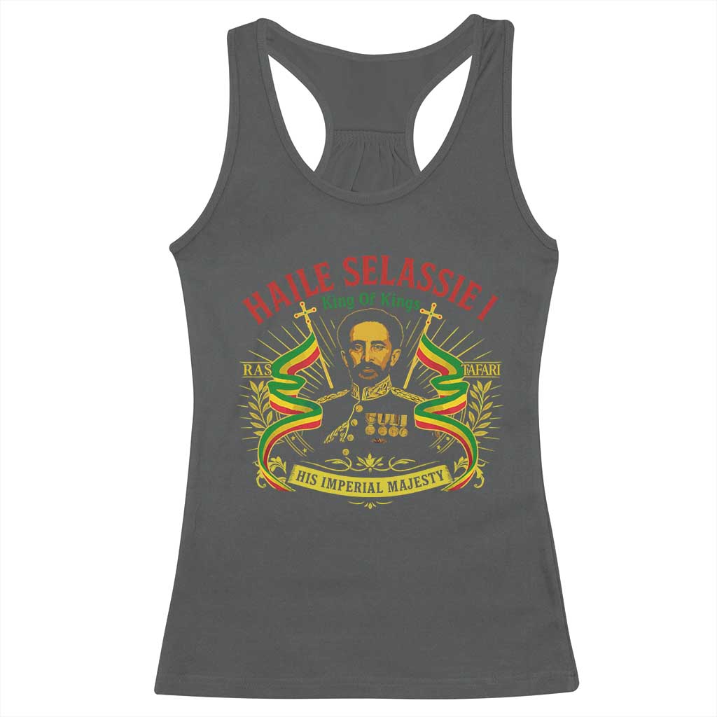 Haile Selassie Racerback Tank Top Ras Tafari King Of Kings His Imperial Majesty TS11 Dark Heather Print Your Wear