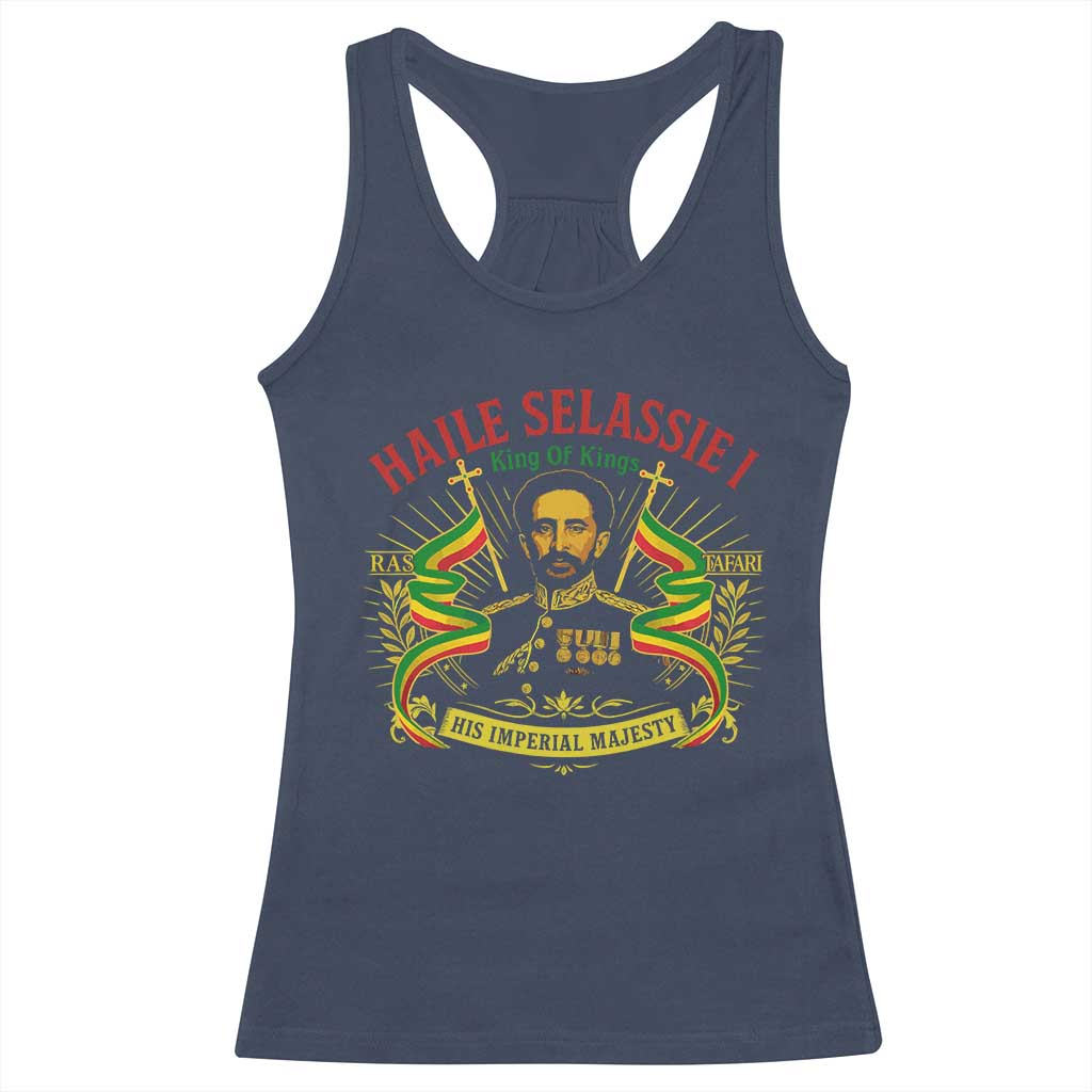 Haile Selassie Racerback Tank Top Ras Tafari King Of Kings His Imperial Majesty TS11 Navy Print Your Wear